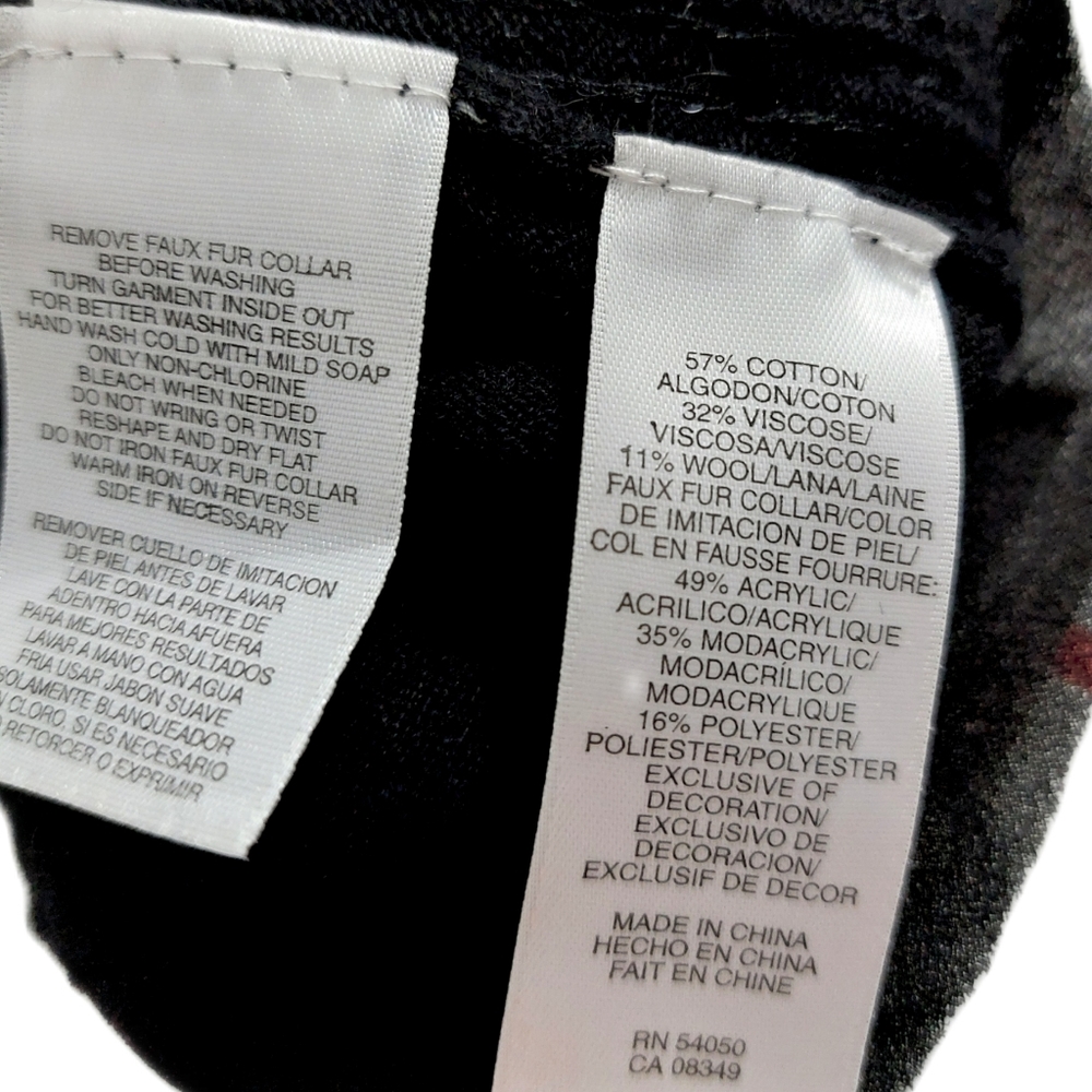 Jones New York Petite Black Fur Collar Wool Blend Sequins Cardigan Sz PM NWT - Picture 9 of 9